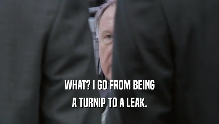 WHAT? I GO FROM BEING A TURNIP TO A LEAK. 