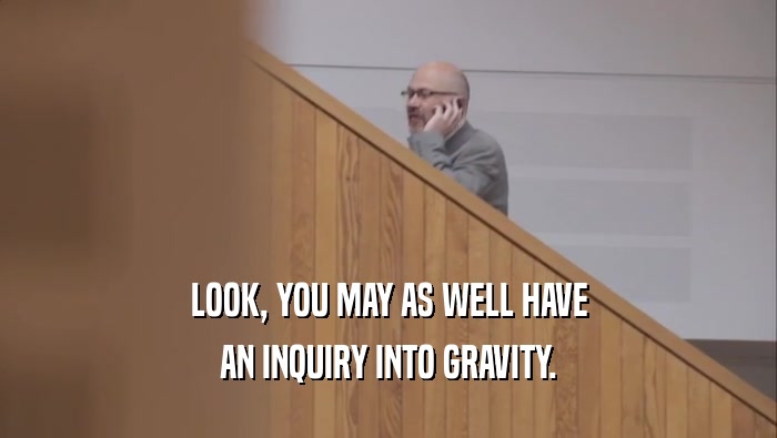 LOOK, YOU MAY AS WELL HAVE AN INQUIRY INTO GRAVITY. 