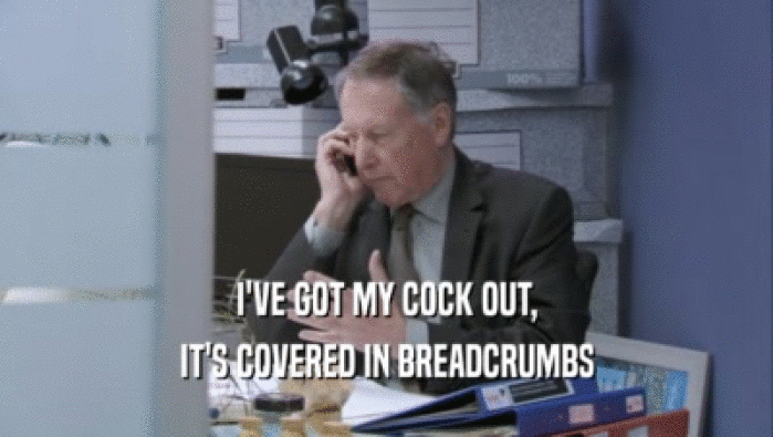 I'VE GOT MY COCK OUT,
 IT'S COVERED IN BREADCRUMBS
 