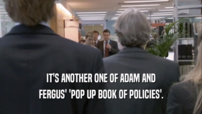IT'S ANOTHER ONE OF ADAM AND FERGUS' 'POP UP BOOK OF POLICIES'. 