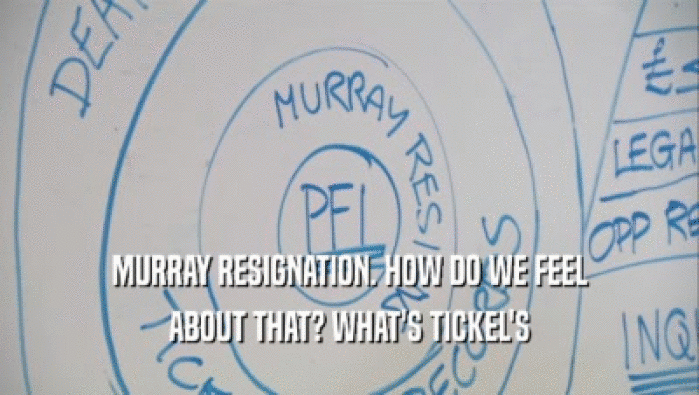 MURRAY RESIGNATION. HOW DO WE FEEL
 ABOUT THAT? WHAT'S TICKEL'S
 ABOUT THAT? WHAT'S TICKEL'S
