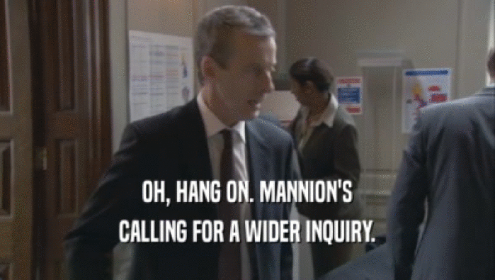 OH, HANG ON. MANNION'S
 CALLING FOR A WIDER INQUIRY.
 