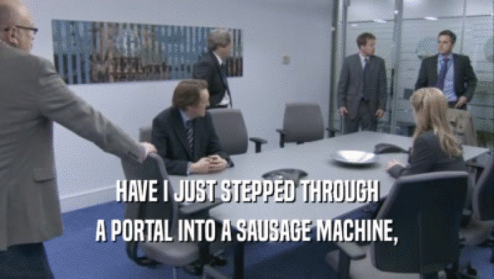 HAVE I JUST STEPPED THROUGH A PORTAL INTO A SAUSAGE MACHINE, 