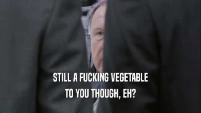 STILL A FUCKING VEGETABLE
 TO YOU THOUGH, EH?
 