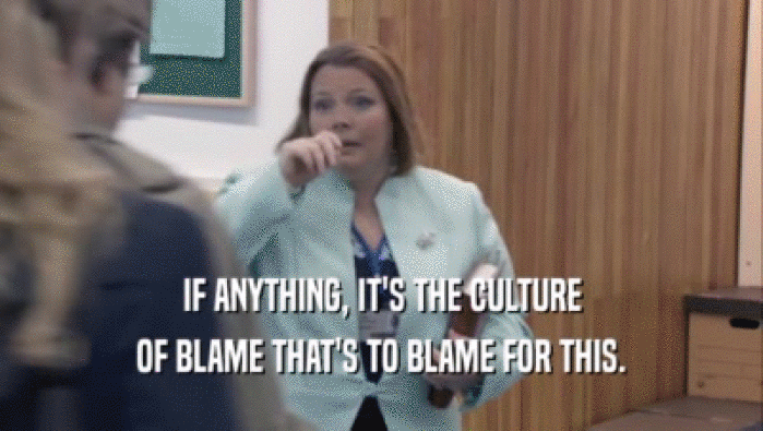 IF ANYTHING, IT'S THE CULTURE OF BLAME THAT'S TO BLAME FOR THIS. 