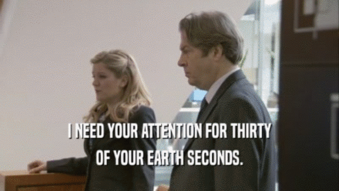 I NEED YOUR ATTENTION FOR THIRTY OF YOUR EARTH SECONDS. 